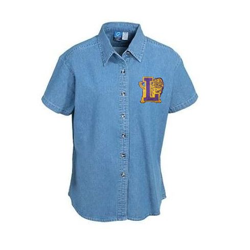 Embroidered Short Sleeve Denim Blouse