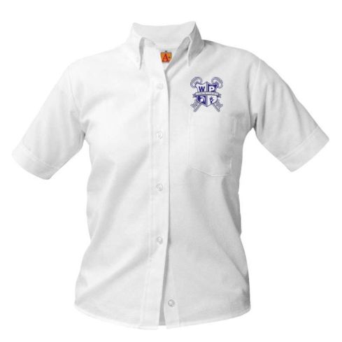 Embroidered Short Sleeve Oxford Blouse