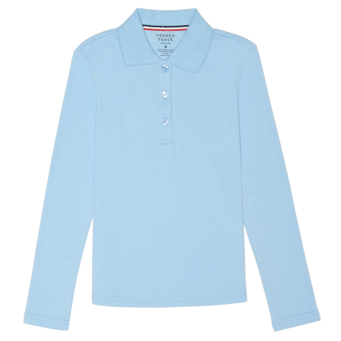 French Toast Girls Long Sleeve Picot Collar Interlock Polo Shirt