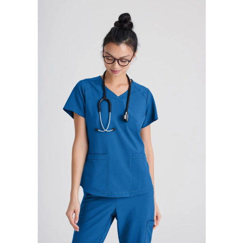 Grey's Anatomy Evolve 2 Pocket Pipped V-Neck Top