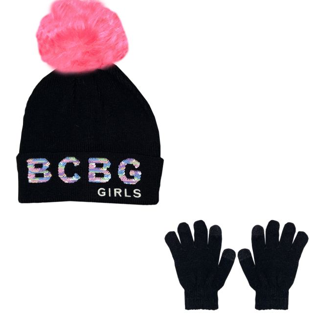 BCBG GIRLS SEQUIN LOGO HAT & TOUCH GLOVE SET