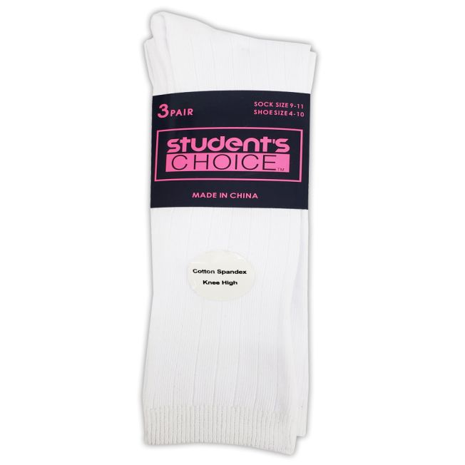 Student's Choice Girls Cotton Ribbed Spandex Knee High Socks (3 Pair)